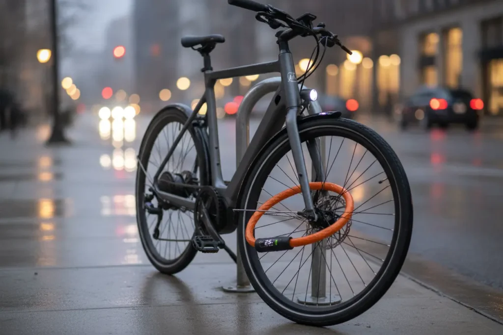 ebike segura com cadeado na cidade